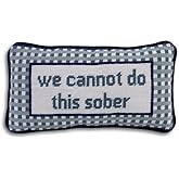 FURBISH Needlepoint Decorative Throw Pillow - Sober - 8” X 14” - Small Embroidered Designer Pillow for Living Room, Couch, Sofa, Chair & Bed - Eclectic Home Decor