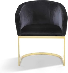 Iconic Home Siena Accent Club Chair Shell Design Velvet Upholstered Half-Moon Gold Plated Solid Metal U-Shaped Base Modern Contemporary Black