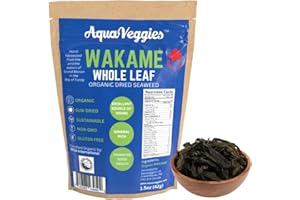 AQUA VEGGIES Organic Whole Leaf Wakame (Alaria) – Wild Atlantic Dried Seaweed – Ideal for Miso Soup, Salads, Ramen & Broth – Vegan, Keto, Paleo, Gluten-Free Superfood (1.5oz)