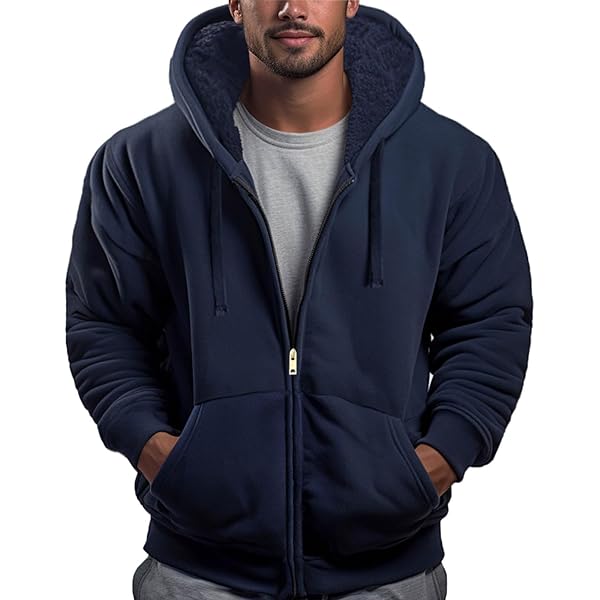 Genafy Mens Zip Up Essential Hoodie, Sherpa Lined Sweatshirt