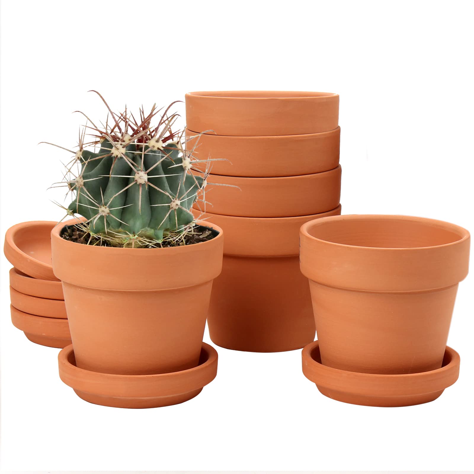 Oairse 6PCS Terracotta Plant Pots 10x10cm Mini Clay Pot with Drainage and Saucers for Tiny Plant Cactus Small Succulent Pot Nursery Planter for Outdoor Indoor Plants Garden Decoration
