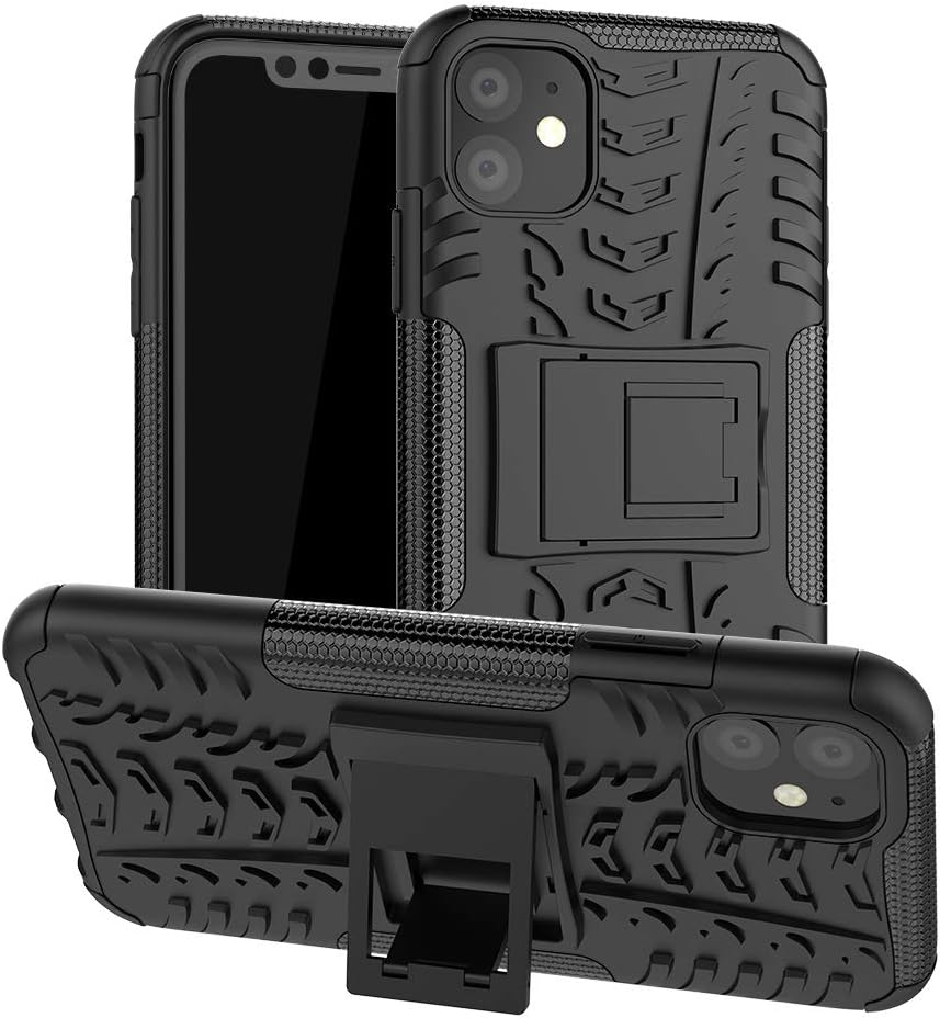 iPhone 11 Case, SKTGSLAMY [Shockproof] Tough Rugged Dual Layer Protective Case Hybrid Kickstand Cover for iPhone 11 6.1 Inch 2019 (Black)