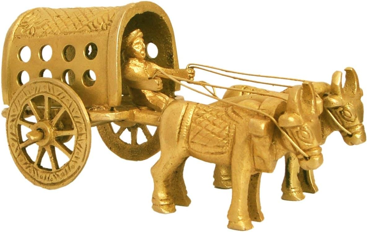 Toyinngg Bullock Cart Brass Showpiece Statue for Home Decor 2x4x2.25 Inches