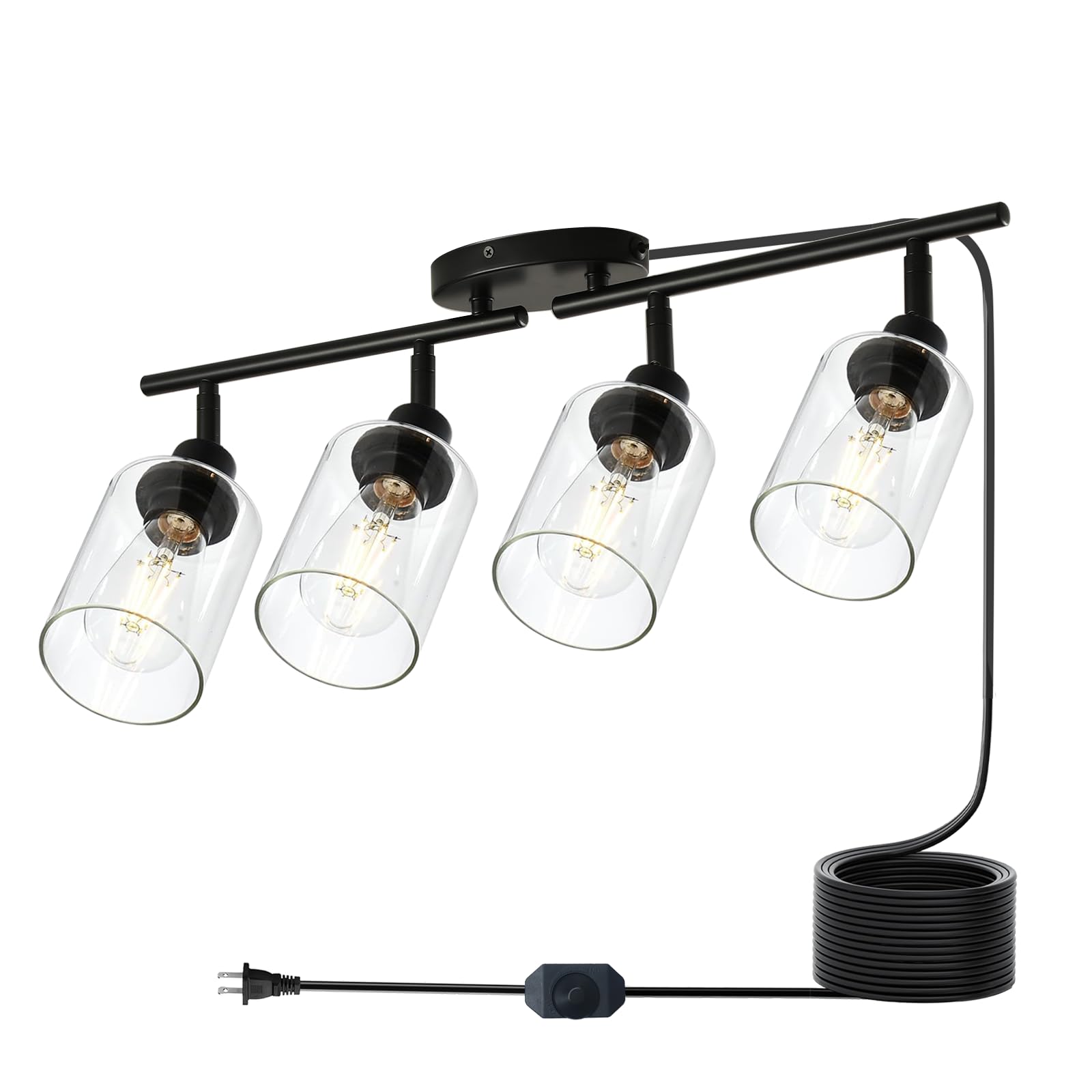 Photo 1 of ****missing pieces****vivihobb Dimmable 4 Light Plug in Ceiling Light,Modern Black Plug in Track Lighting Kit with 16.5' Extra-Long Cord,Clear Glass Shade,Flexibly Rotatable Light Head,Industrial Farmhouse Style