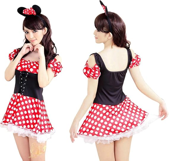 Amazon Co Jp Upwing ミニー風 コスチューム2点セット セクシーミニスカ ミニーちゃん風コスプレ衣装 ハロウィン 嬉しいパニエ付き ディズニー風 仮装 大人 水玉 ドット柄 服 ファッション小物