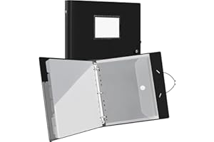 Uquelic 3-Ring Binder 1-Inch with Dividers, 6 Pocket Folders (12 Pockets) & Clear Pouch, Elastic Closure Refillable File Organizer for Letter Size Documents, School, Office - Transparent Inner Pages