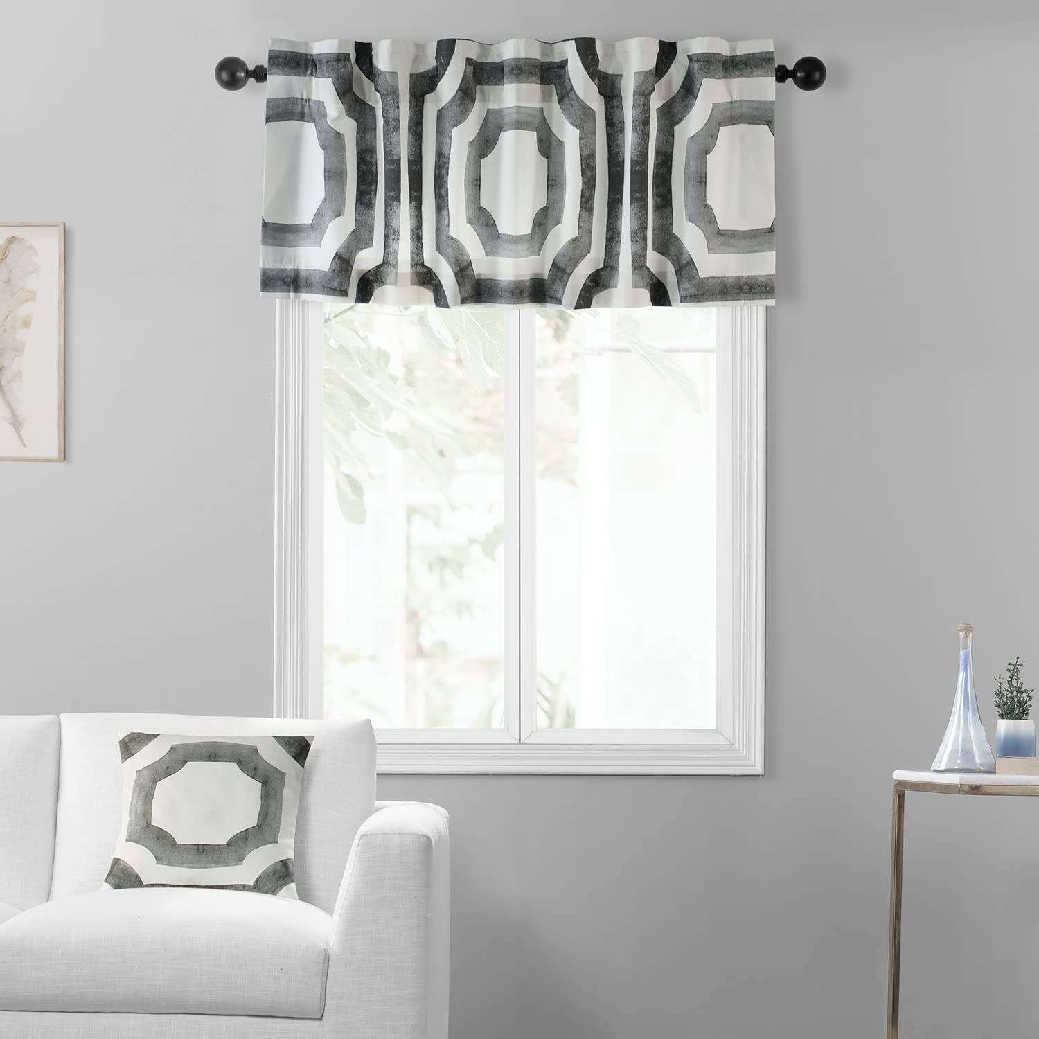 HPD Half Price Drapes Window Valance 50 X 19 Cotton Mecca Printed, PRTW-VLD23A-19, Mecca Steel