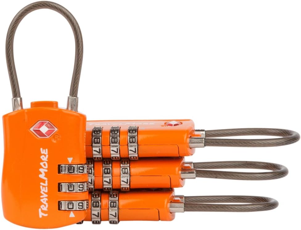  | 4 Pack TSA Approved Travel Combination Cable Luggage Locks for Suitcases & Backpacks - Orange | Luggage Locks