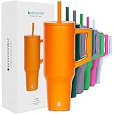 Elemental 40 oz Tumbler with Handle and Straw - Spill Proof Insulated Stainless Steel Commuter for Hot and Cold Beverages - Travel Coffee Mug with 2 Straws & Spill Proof Lid - 40oz - Orange