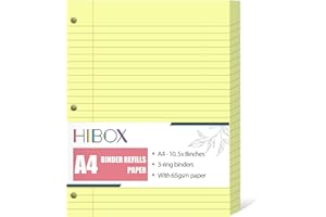 HIBOX 100 Sheets Ruled Loose Leaf Paper, 8" x 10.5" Yellow Lined Filler Paper Binder Refills Paper 3 Holes Punch for Notebook Binder Planner School Office