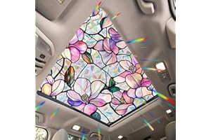 JOONOR Purple Magnolia Flower Sunroof Film Floral Rainbow Effect Static Clings Window Privacy Film Sun Protection Stained Glass Decals for Car Moonroof & Side Windows, 17.72 x 35.43 Inch