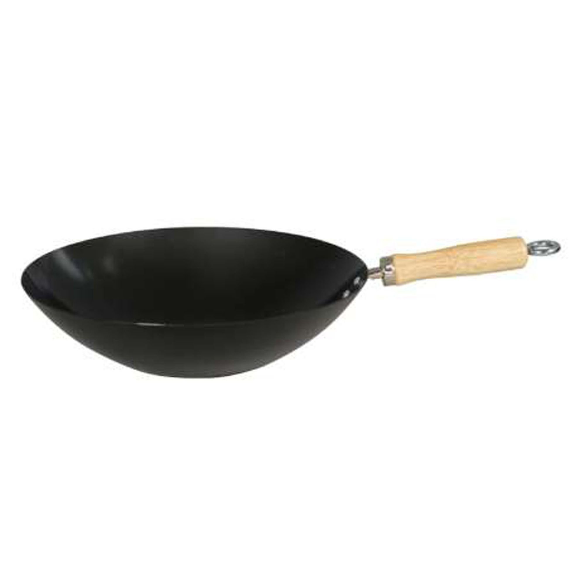 Dexam 12108414 Non-Stick Carbon Steel Wok with Wood Helper Handle 34cm/14 -inch, Black