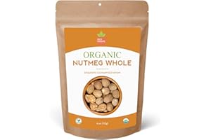 Spicy Organic Premium Nutmeg 4 oz (113g) | Whole Nutmeg (Jaiphal/Nuez Moscada) | USDA Organic, Gluten Free, Non-GMO, 100% Natural | Ideal for Coffee, Tea, Curries, Sauces & Baking