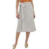 Amazhiyu Womens Pure Linen Midi Side Wrap Slit Causal Summer Beach Skirt