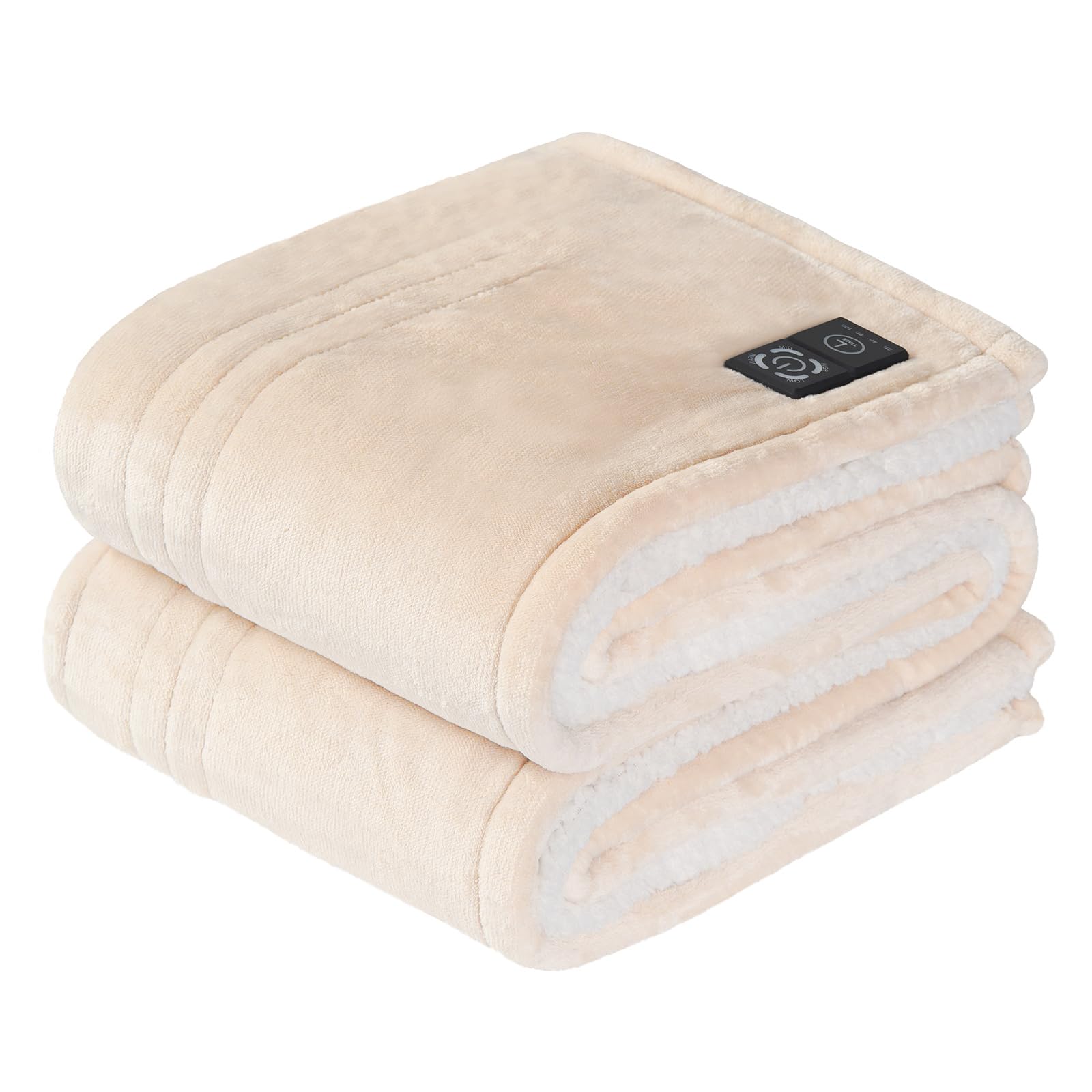 Photo 1 of Sealy Heated Blanket Throw with Built-in Button Controller, Reversible Flannel to Sherpa Electric Blanket with 2-10 Hours Auto-Off & 4 Heating Levels, Over-Heat Protection, 50x60 inch, Beige