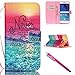 Galaxy S6 Case, Galaxy S6 Wallet Case, Firefish [Kickstand] PU Leather Flip Purse Case Slim Bumper Cover with Lanyard Magnetic Skin for Samsung Galaxy S6 + including One Stylus-Sea