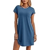 Wenrine Womens Summer T Shirt Dress Casual Short Sleeve Crewneck Loose Flowy Mini Dresses with Pockets