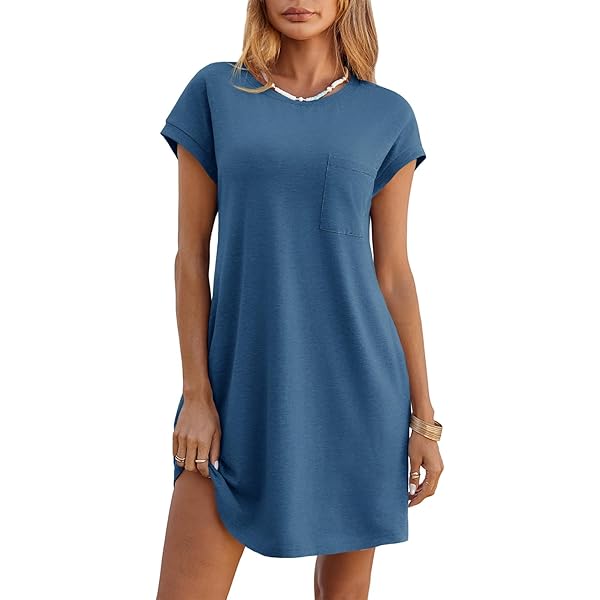 Women's Summer Cap Sleeve Mini Dress - Casual Loose Fit Knit Beach Cover Up Dress