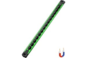 ALOANES 3/8-Inch Drive Magnetic Socket Organizer, Heavy Duty Aluminum Rail Organizer, 360 Swivel Clips Socket Holder Kit for Tool Box, 14 Clips (Green)