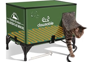JLSAME Elevated Base Heated Cat House for Outdoor Cat in Winter, Waterproof & Insulated Feral Cat House Weatherproof Heated Cat Shelter Kitty Bed with Pet Heating Pad, Warm House for Outside Stray Barn Cat