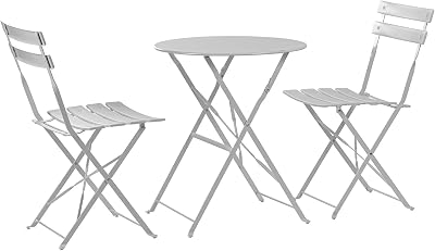 Harbour Housewares 2 Seater White Round Bistro Table and Chairs Set 3 Piece