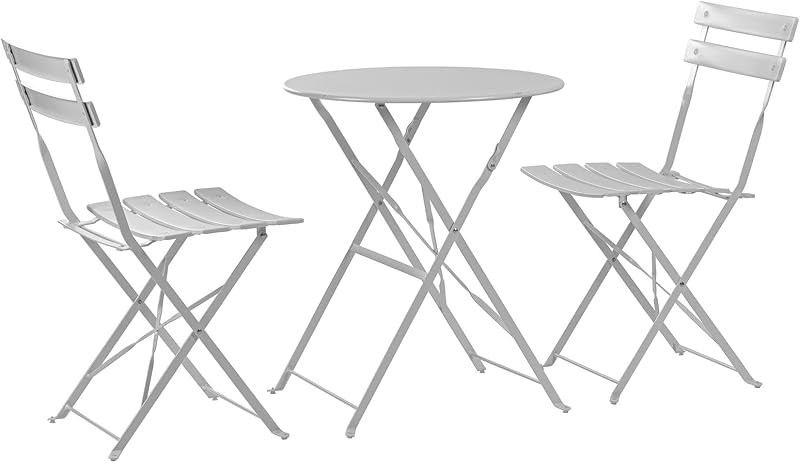 Harbour Housewares 2 Seater White Round Bistro Table and Chairs Set 3 Piece