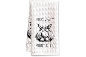 BONETAT Guess What? Bunny Butt Kitchen Towels and Funny Dish Towelsm,Funny Bunny Rabbit Butt Hand Towels,Easter Towels-B09