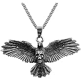 PYNASA Stainless Steel Flying Skull Eagles Pendant Necklace for Men Women,Titanium Steel Cross Eagle Charm Hip-pop Jewelry Chain Necklace for Mens,24inch Chain (Skull Eagle)