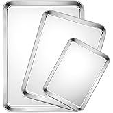 TeamFar Baking Sheet Set of 3, 16/12.5/9.3 Inch Stainless Steel Cookie Sheets Baking Pans, Metal Oven Baking Tray for Cooking Roasting Serving, Non-Toxic & Mirror Finish & Dishwasher Safe