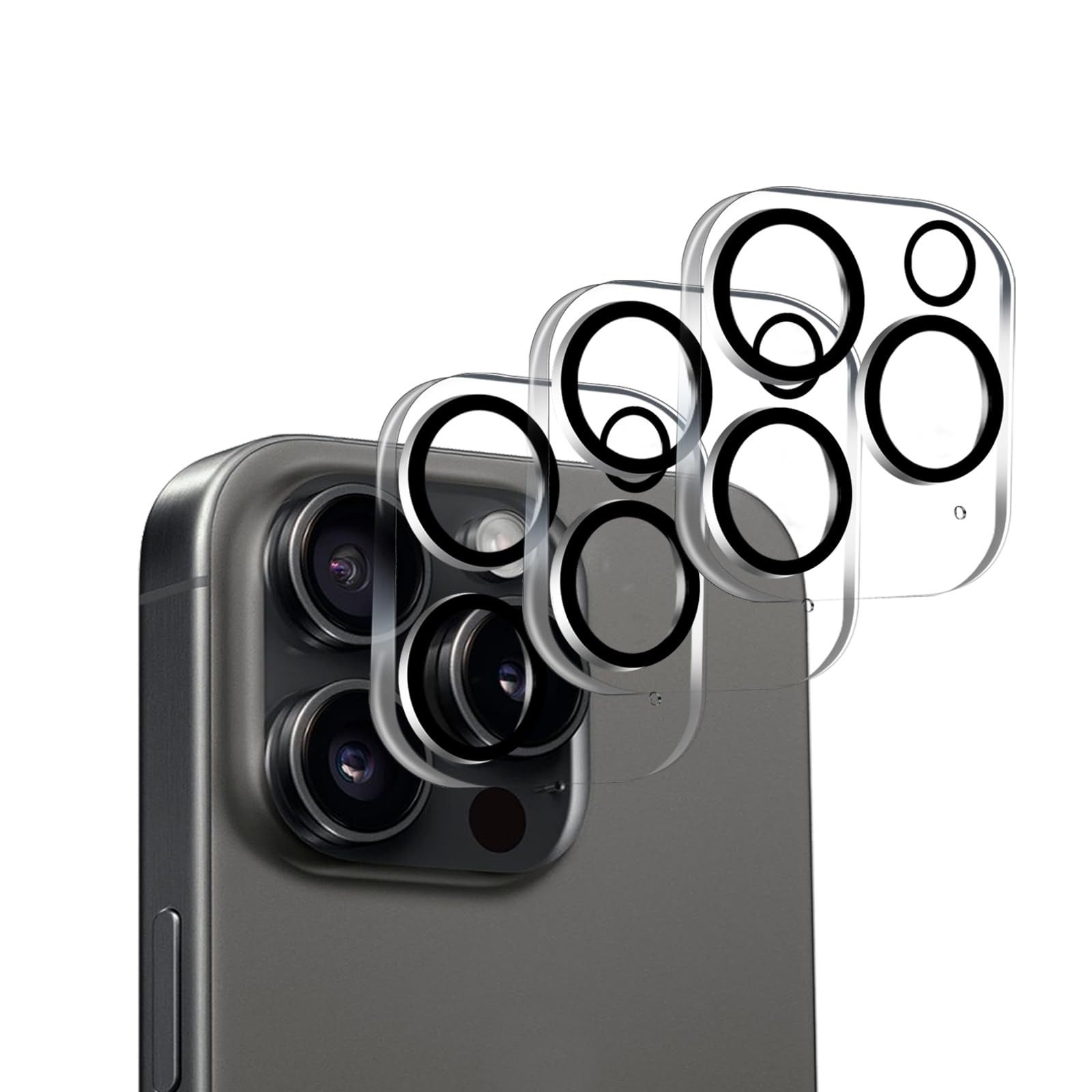 BLEUM CADE 3 Pack Camera Lens Protector for iPhone 15 Pro/iPhone 15 Pro Max, Full Coverage, Anti-Scratch, 9H Hardness Tempered Glass