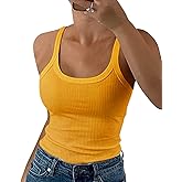 GEMBERA Women Spaghetti Strap Scoop Neck Ribbed Tank Tops Slim Fitted Cotton Camisole Basic Sleeveless Layering Shirts
