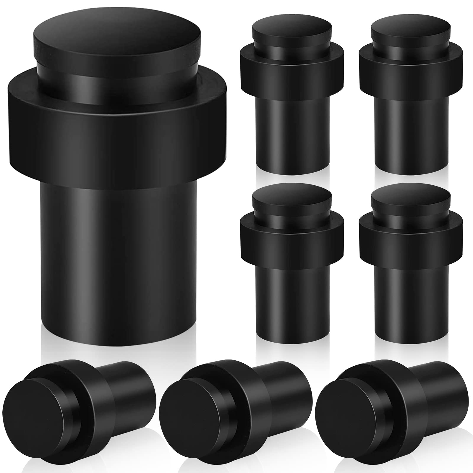 Door Stops, 8 Pack Black Door Stopper Floor Wall Mounted Heavy Duty Stainless Steel Door Stoppers for Skirtings, Modern Tall Doorstop with Sound Dampening Rubber Bumper — image 1