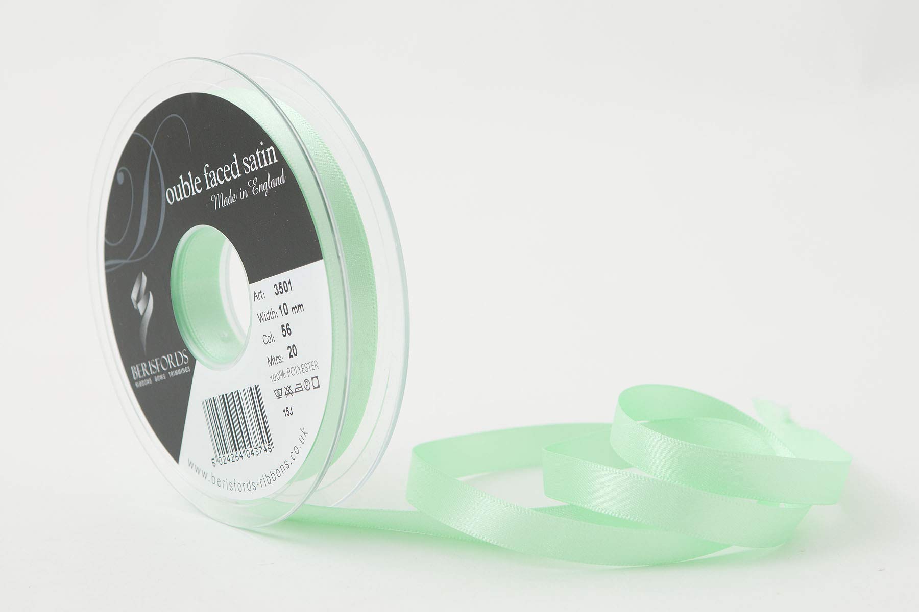 Berisfords Double FACE Poly Satin Ribbon, Mint Green, 10 mm — image 1