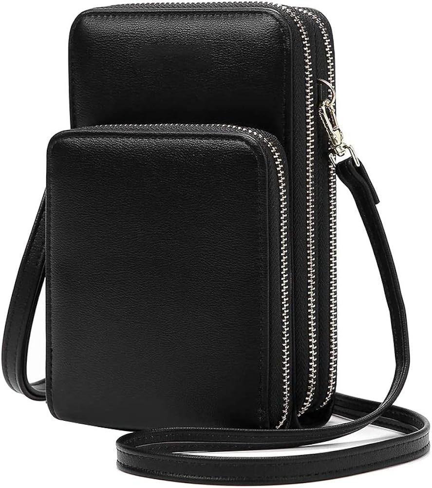 teyiwei 3 Layer PU Leather Cell Phone Purse, Crossbody Phone Wallet Bag Pouch with Zipper, 3