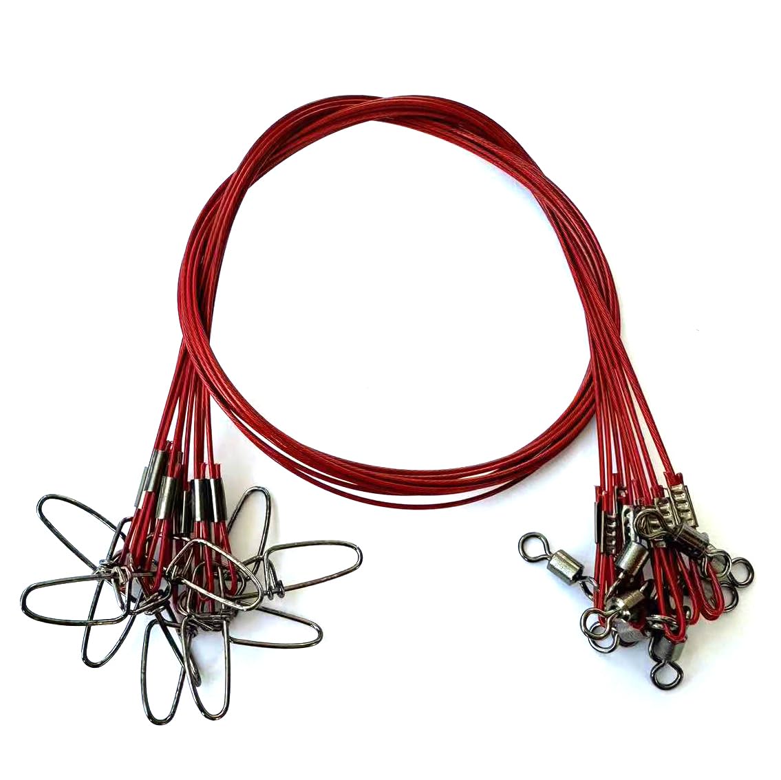 125LB Saltwater Fishing Leaders Heavy Duty Stainless Steel Wire with Swivel and Snap for Fishing Rigs (Red-20pcs)