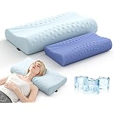 Ruizman Memory Foam Contour Pillow - Cooling Cervical Neck Pillow for Sleeping - Patented Ergonomic 2 Heights Design Contour Pillow for Side Back Stomach Sleepers (Light Blue)