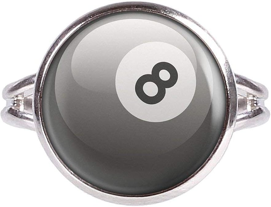 Mylery Ring mit Motiv 8Ball EightBall PoolBillard Kugel Schwarz Weiß