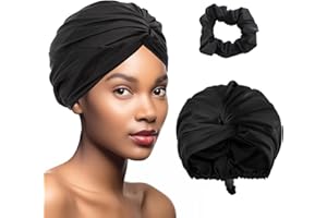 Double-Layer Bonnet for Sleeping Women, Adjustable Silk Hair Wrap for Sleeping, Silk Night Wrap with Scrunchie for Hair Care 