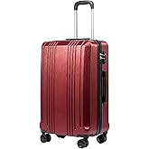 Coolife Luggage PC+ABS Hardshell Suitcase with TSA Lock, Spinner Checked Lightweight (wine red, M(24IN))