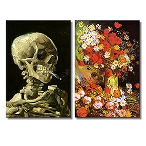 Vase with Poppies Cornflowers Peonies and Chrysanthemums Skull...