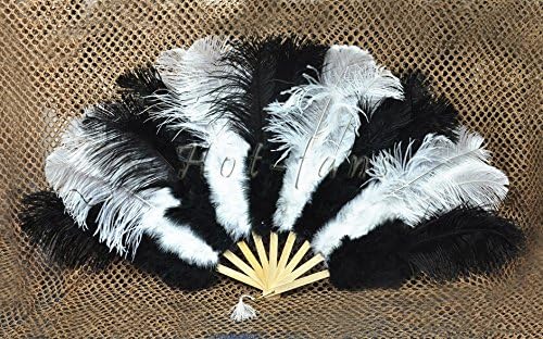Hot-fans Marabou and Ostrich Feather Fan 21"x 38" , Black mix White