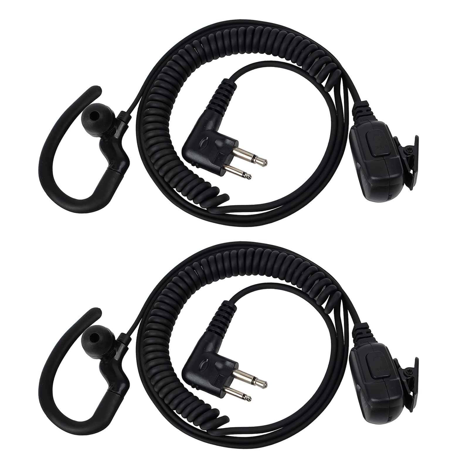 HYS Earpiece Compatible with Motorola, G-Shape, PTT with Mic, 2 Pin Radio Ear Piece, dp1400 cp040 gp300 XT420 Walkie Talkie Headset for security guard bodyguard (2 Pack)