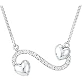 Rosec Jewels Certified Sterling Silver Pave Set Cubic Zirconia Sideways Infinity Heart Necklace, Aaaa Quality - Romantic Gift For Her