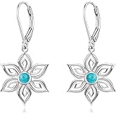 PEIMKO 925 Sterling Silver Turquoise Exquisite Star Dangle Earrings Boho Style Hexagram Drop Earrings Jewelry Gifts for Women Mother