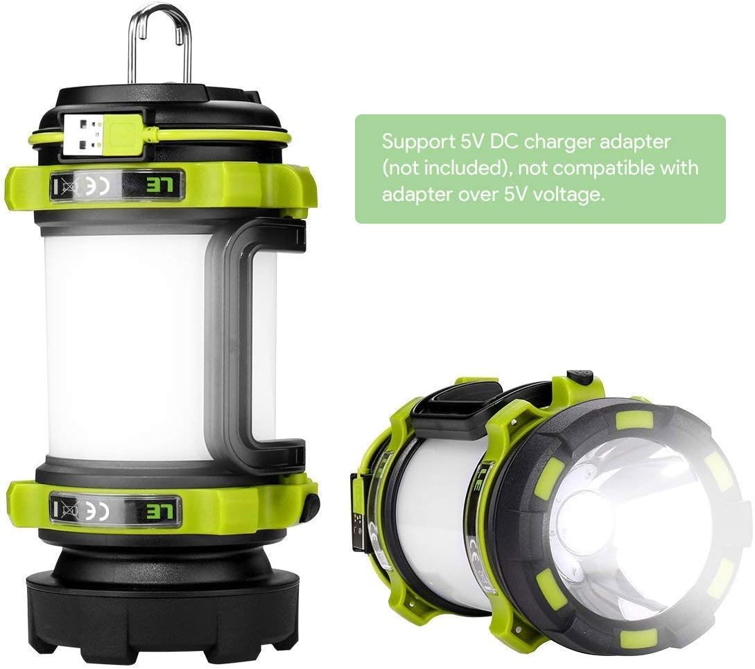 LE LED Camping Lantern Rechargeable, Brightest Flashlight with 500LM, 4 Light Modes, 2600mAh Power Bank, IPX4 Waterproof, Perfect for Hurricane Emergency, Outdoor, Hiking and Home, USB Cable Included: Sports & Outdoors