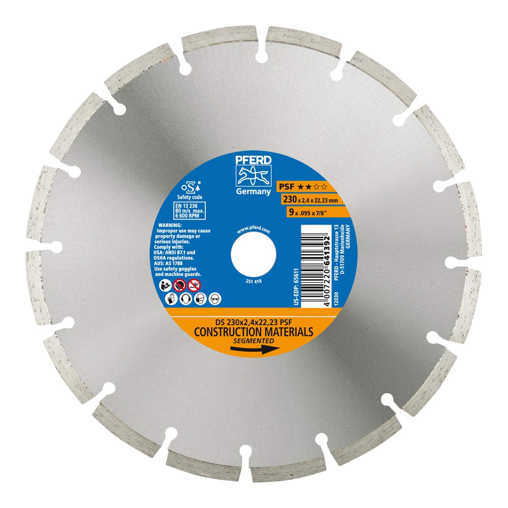 PFERD Diamond Cutting Disc PSF | 230 x 2.4 x 22.23 mm | 68023223 - Segmented Edge for Fast Cutting of Stone Material
