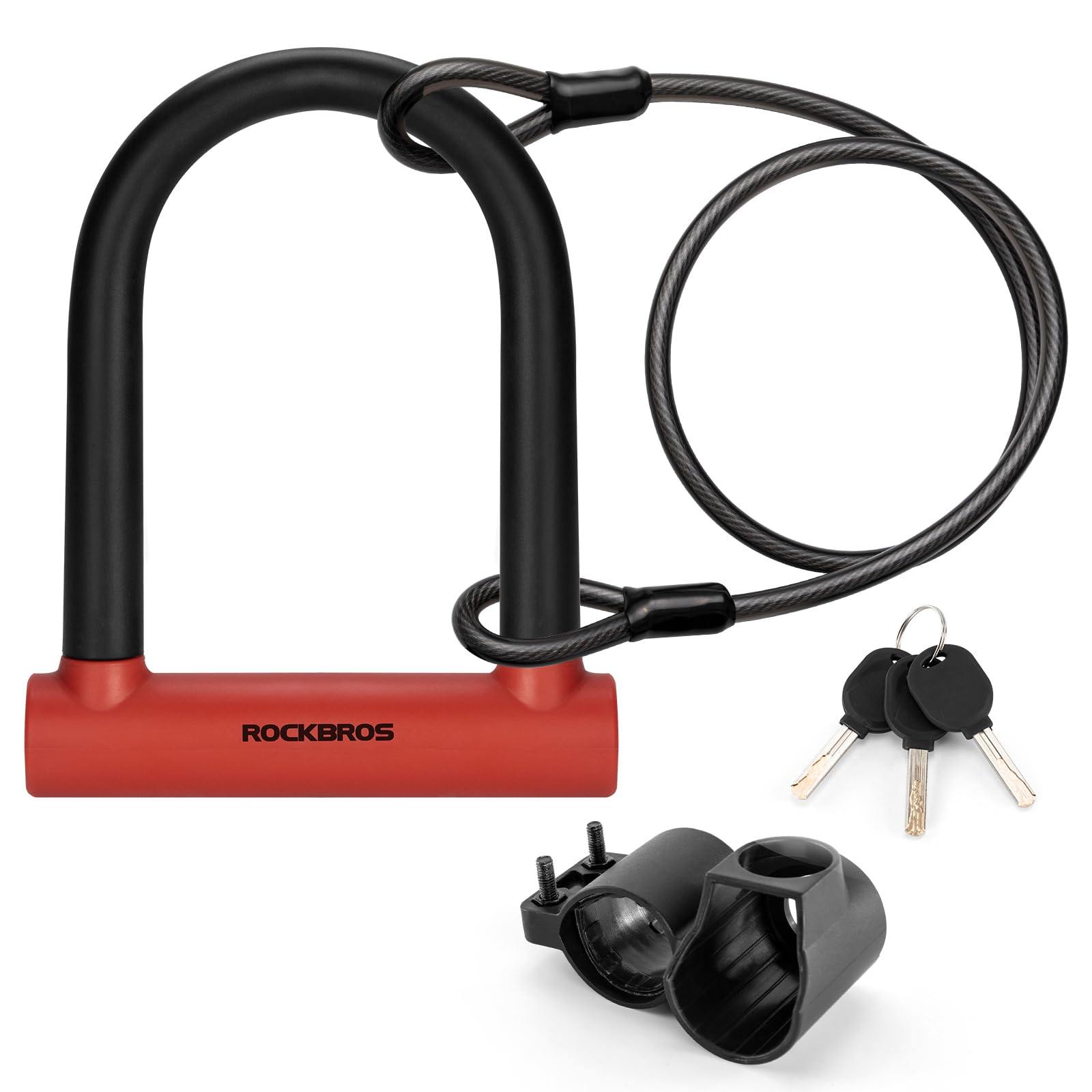 ROCKBROS Bicycle U-Lock with Mount U-Bike Lock Made of High-Strength Alloy Steel Lock for Bicycle, Motorcycle, E-Bike