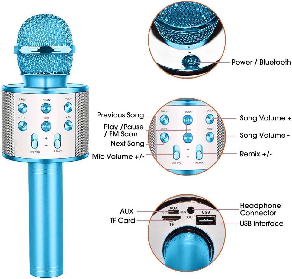 Kids Karaoke Machine Portable Handheld Mic Speaker Toy Home Party Birthday Graduation For Iphone Android Ipad All Smartphone Blue Henkelion Wireless Bluetooth Karaoke Microphone For Kids Portable Systems