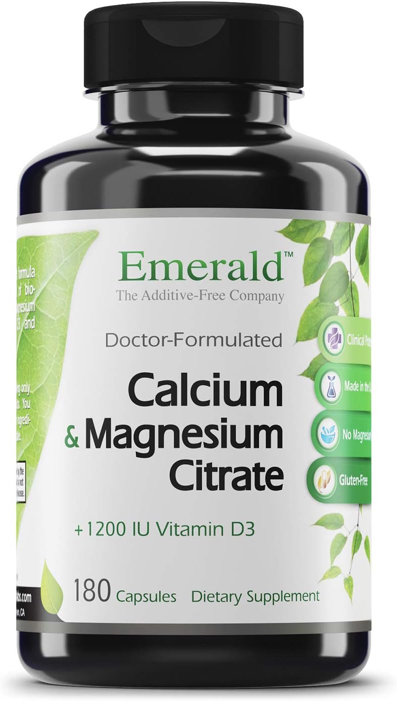 Emerald Labs Calcium Magnesium Citrate with 1,200 IU Vitamin D for Bone Support, Helps Maintain Immune System Health - 180 Capsules