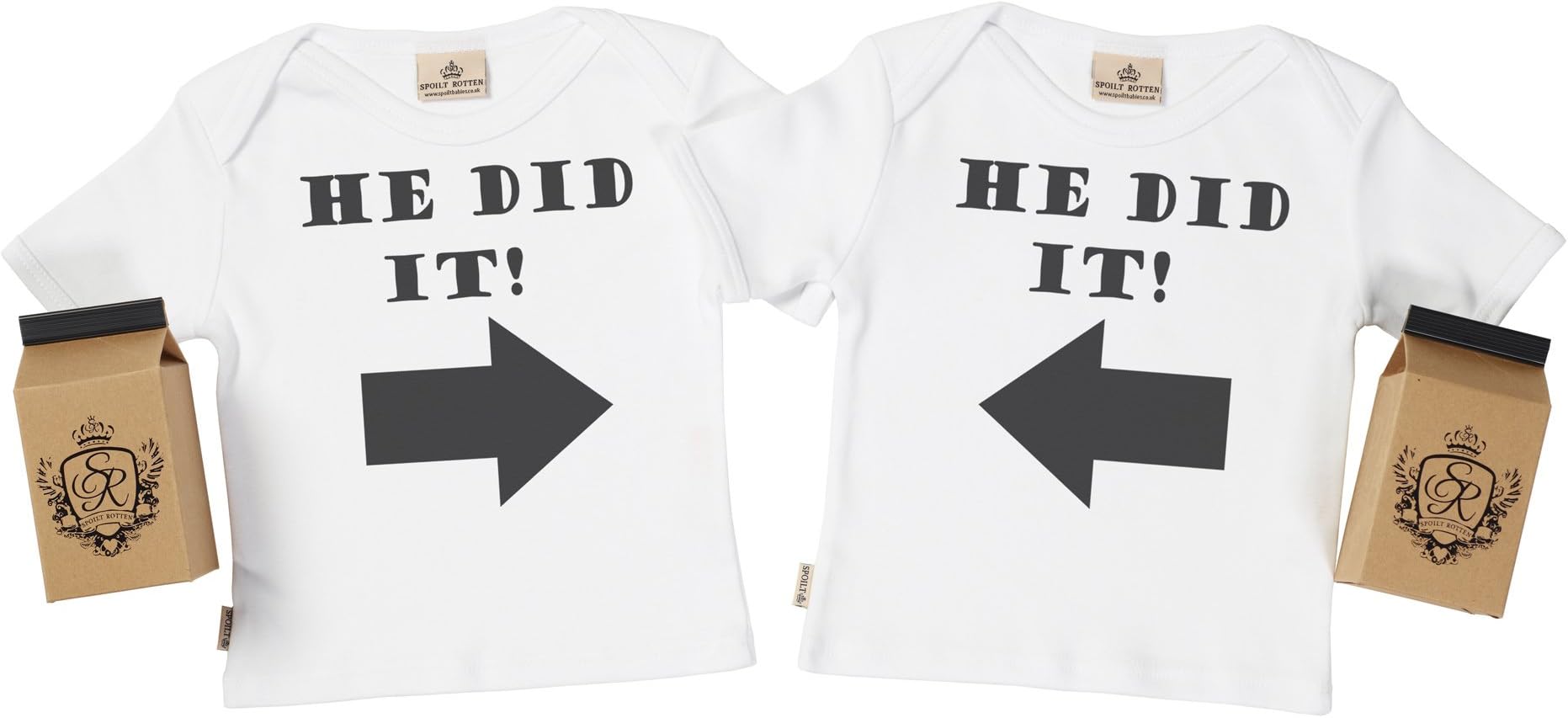 SR - Gift Boxed He Did It & He Did It Organic Baby Boy Twins Set - Baby Boy Twins Baby T Shirt Set - Baby Twin Gift - Baby Twins